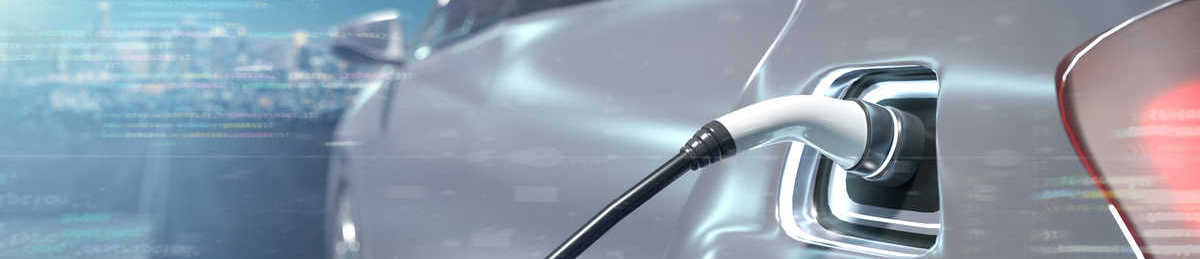 Power supply connect to a silver electric vehicle to charge the battery - 3d rendering