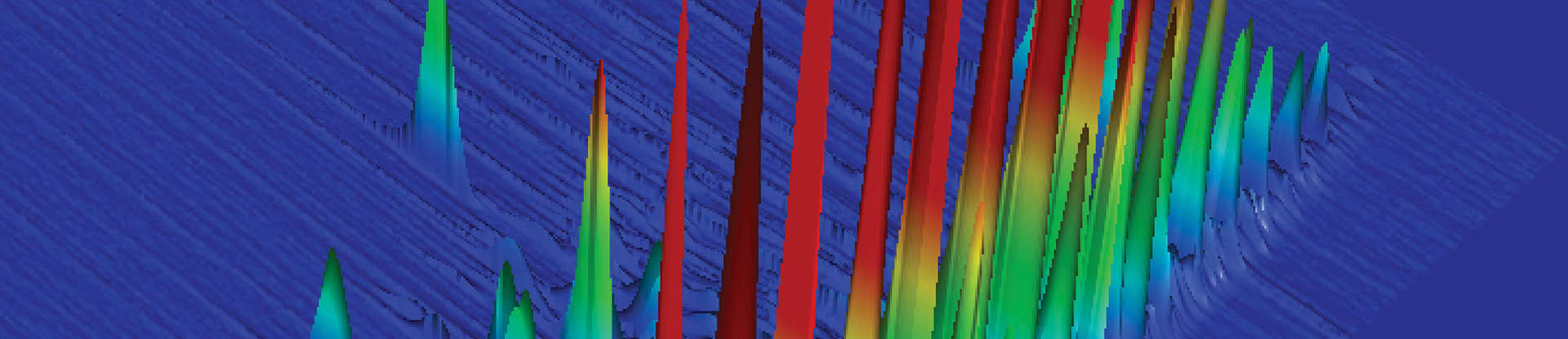 Multiple colors showing gas chromatography time of flight mass spectrometry data