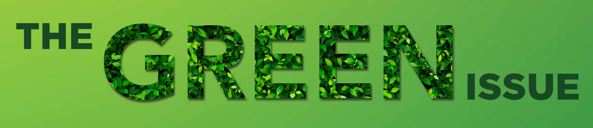 "The Green Issue" on a green gradient background