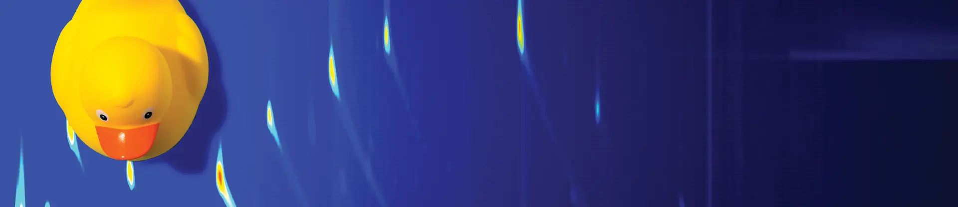 Graph with blue background with a yellow rubber duck on top