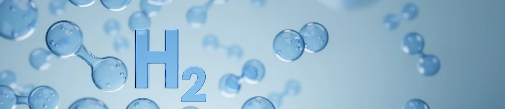 3D rendering of an h2 molecule blue bubbles in blue liquid