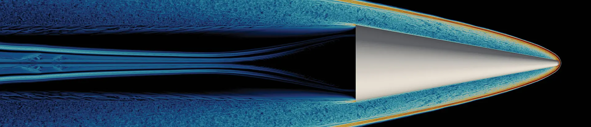 White conical projectile traveling through a blue medium