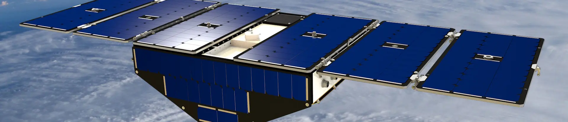 Artist concept of CYGNSS in orbit above planet earth