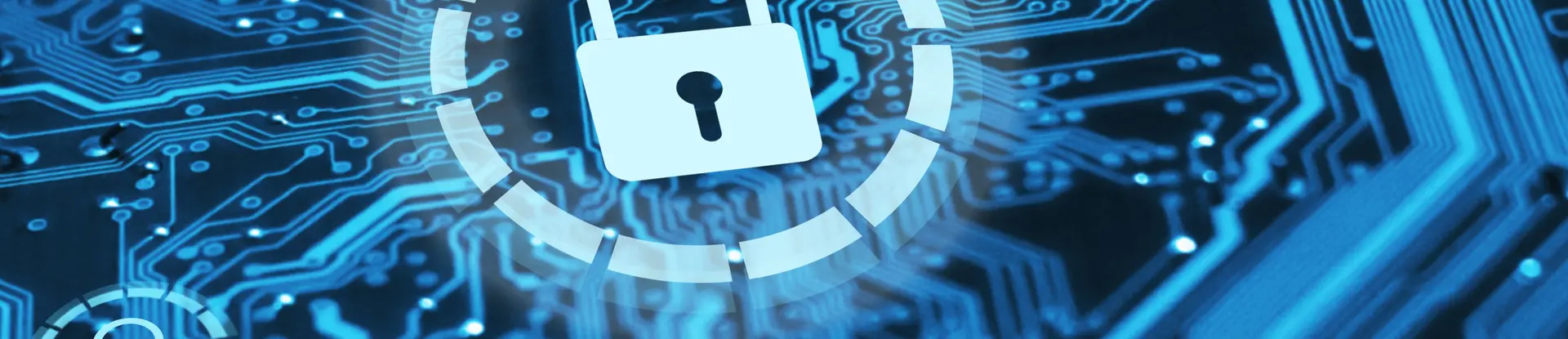 Cybersecurity concept locks on blue integrated circuit