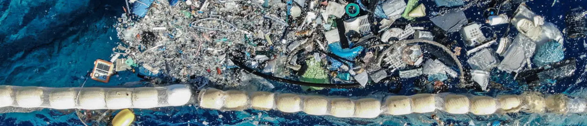 Aerial photo of plastic waste pulled from the Great Pacific Garbage Patch, the largest ocean plastic accumulation zone in the world