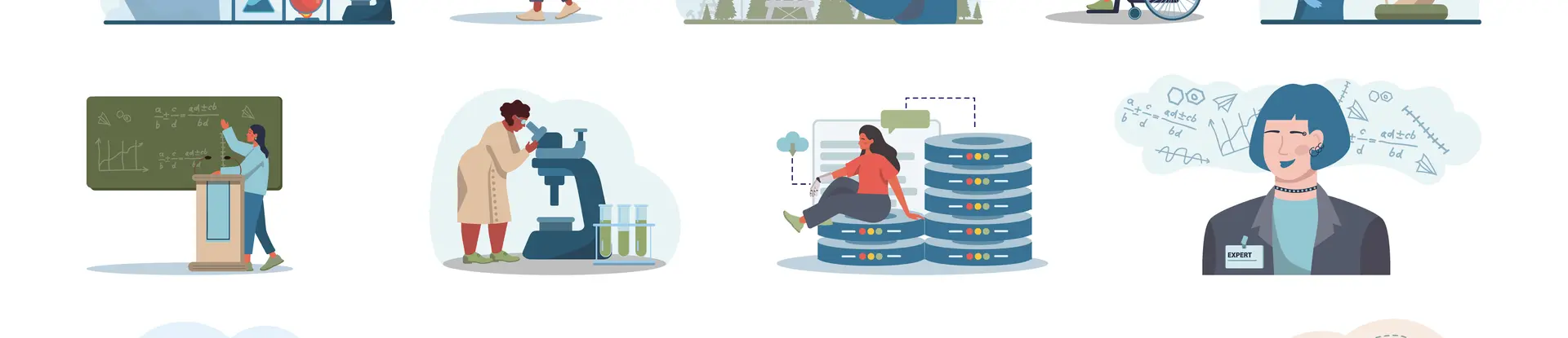 Illustrations of women doing STEM science