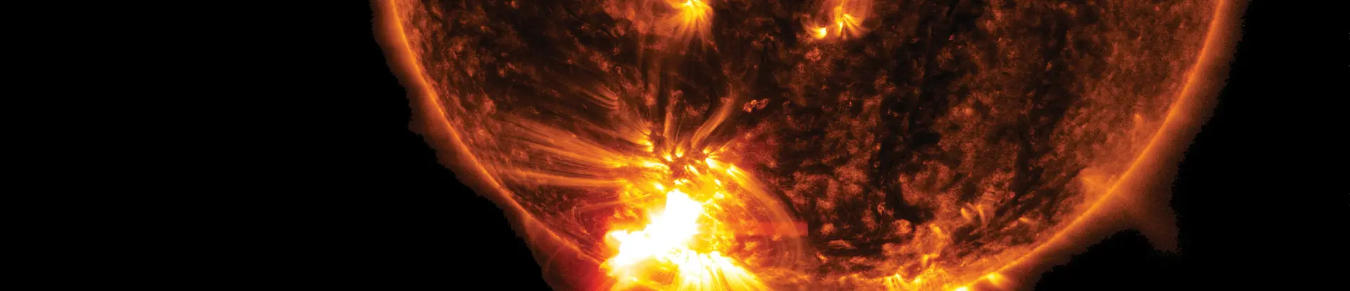 An orange sun with a solar flare 