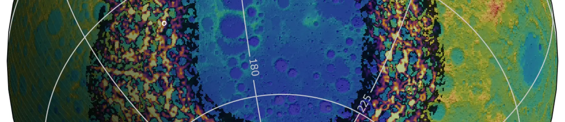 Rendering showing the ancient South Pole-Aitken (SPA) basin, a massive structure on the Moon’s far side.