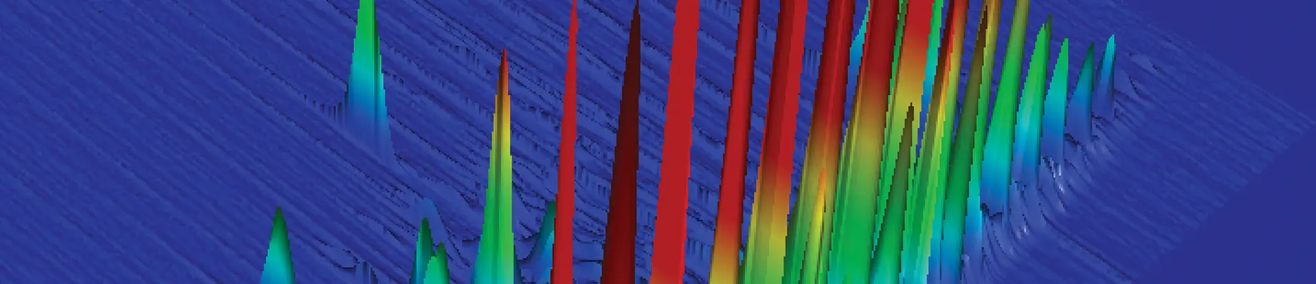 Multiple colors showing gas chromatography time of flight mass spectrometry data