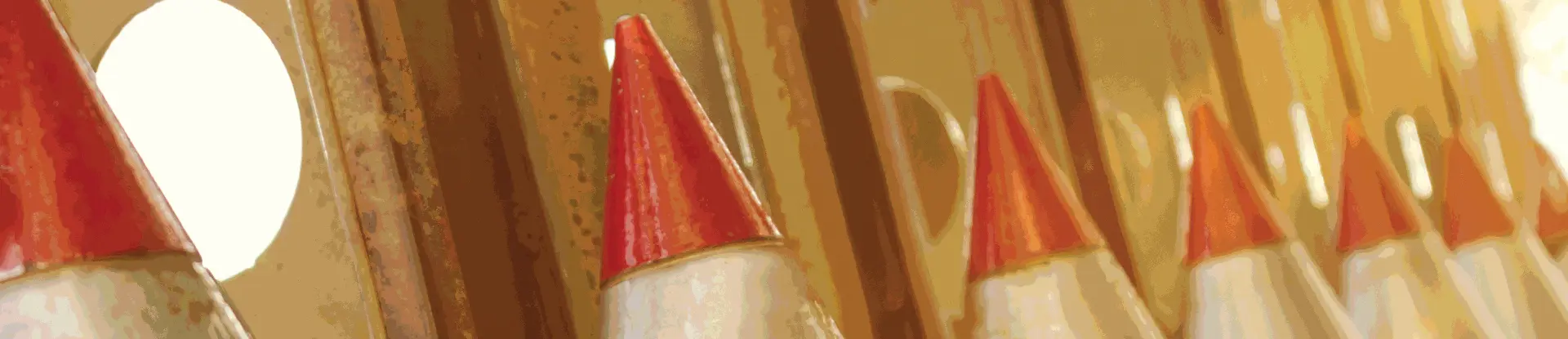 White missiles with red tips in a line