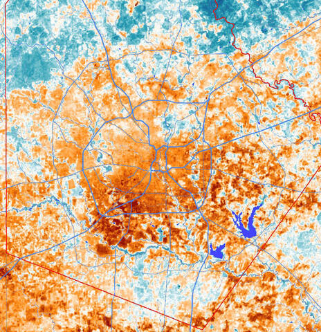 Orange colored heat map of San Antonio showing hottest areas of the city