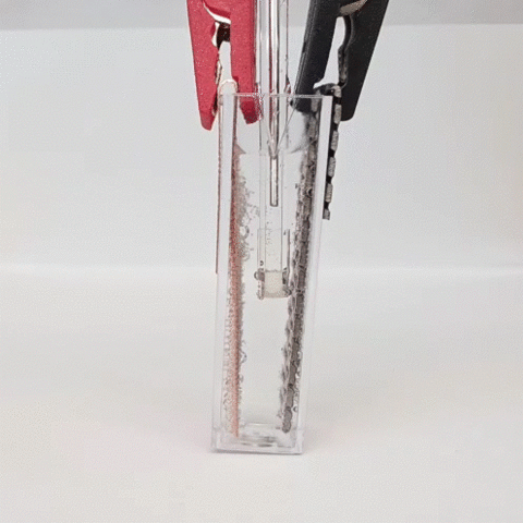 Close up of an electrochemical cell filled with simulated Martian brine