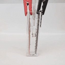 Close-up of an electrochemical cell filled with simulated Martian brine recreates the processes that produce oxygen and hydrocarbon consumables