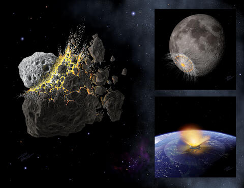 Image collage of asteroid collision in the main belt 