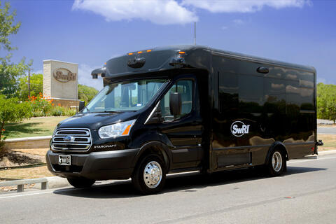 SwRI’s automated shuttle is a 14-passenger black bus