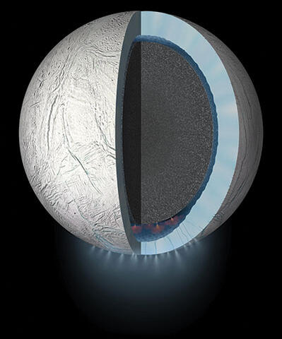 Core of Enceladus with plumes emanating from the bottom