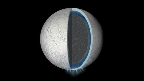 Computer image of Enceladus plumes
