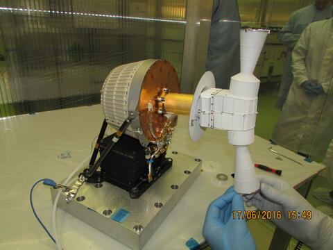 Close-up of the Strofio instrument in a lab
