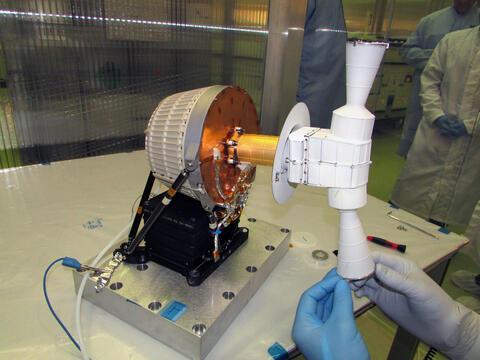 Close-up of the Strofio instrument in a lab