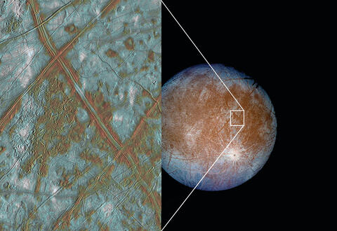Close up showing the possibility of water vapor plumes on Jupiter’s moon Europa