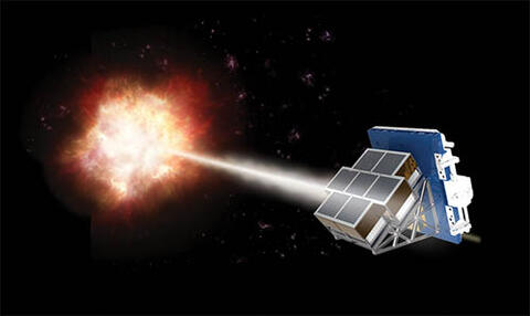 Satellite and a gamma ray burst in space