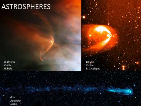 Bow shocks exist around other astrospheres, as seen in these images taken by multiple telescopes. 