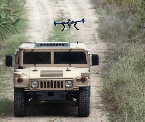 Image: Driverless vehicle autonomously controls an aerial drone