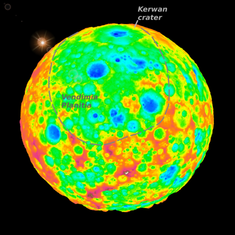 False-color image includes a grazing view of Kerwan, Ceres’ largest impact crater