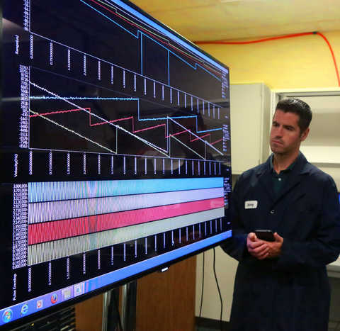 Engineer viewing SPARTA software on a large screen television