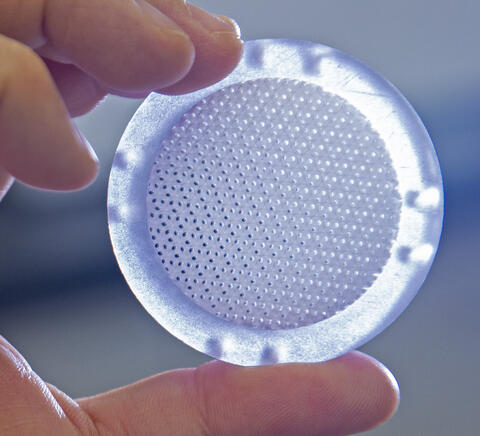 Disk-shaped bioreactor held between two fingers