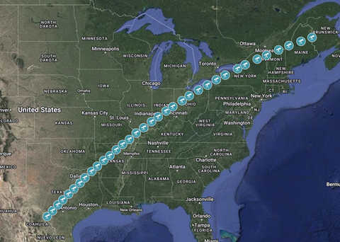 Map of eclipse path through the US in 2024