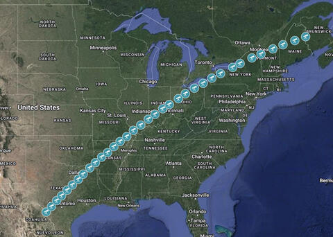 Map of eclipse path through the US in 2024