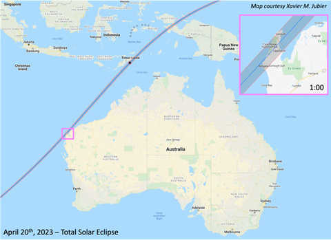 Map of eclipse path across Austrailia