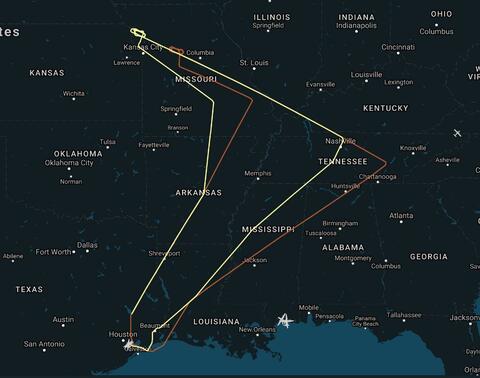flight path of the two NASA WB-57F research aircraft tracking the August 21 eclipse 