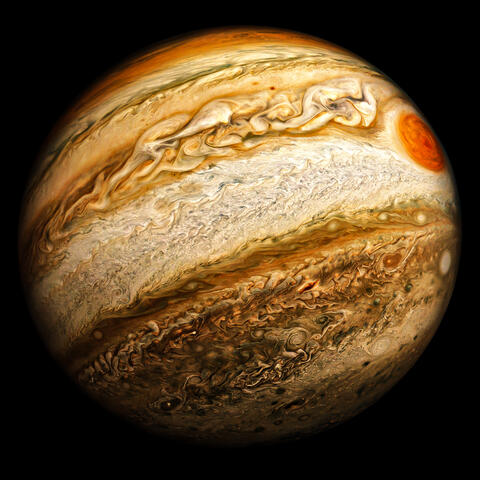 Close up of Jupiter showing an orange spot 