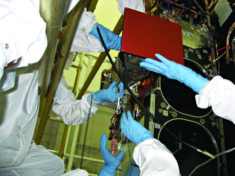LAMP (shown here during installation) has previously determined that hydrogen, mercury, and other volatile substances are present in the permanently shaded regions