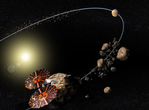 Lucy Satellite Orbit Towards Trojan Asteroids