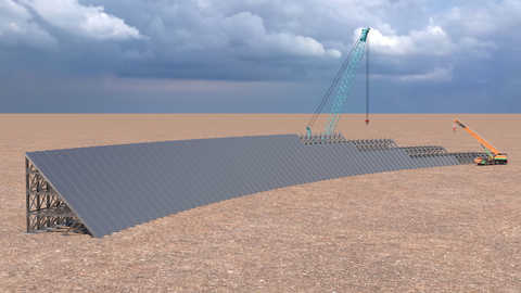 Rendering of a new modular steel buttress dam system m-Presa