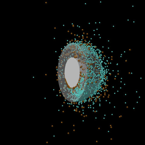 Early Mars after impact, showing projectile materials leaving the planet 