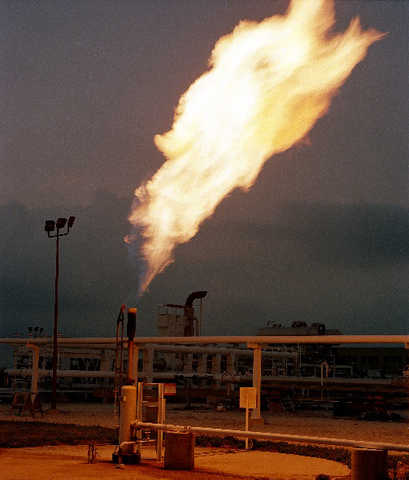 flare on test burner at metering research facility