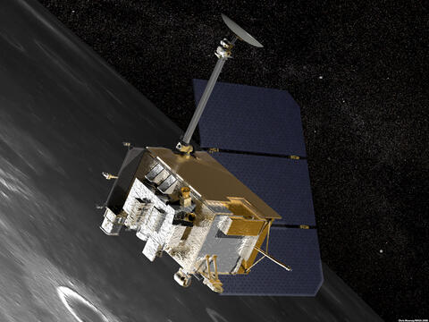 Artist’s conception of NASA’s Lunar Reconnaissance Orbiter above the Moon.