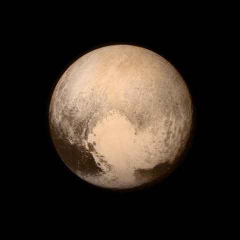 Pluto nearly fills the frame in this image from the Long Range Reconnaissance Imager (LORRI)