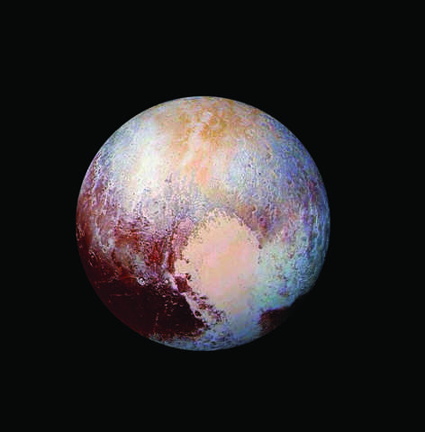 Pluto with defined areas colored