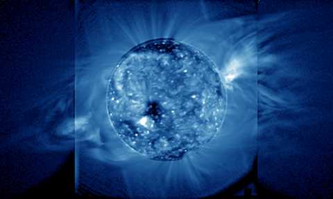 Blue image of solar web-like plasma