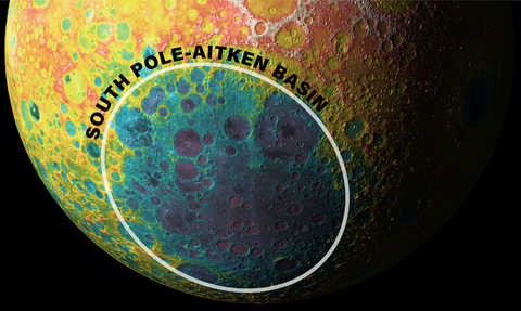 Colorful diagram highlighting the South Pole-Aitken Basin