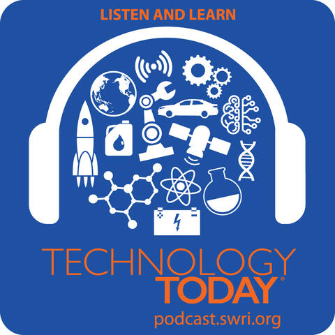 Blue background with white headphones with technology icons inside 