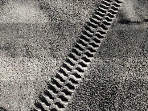 A robotic rover created tread marks in simulated lunar regolith