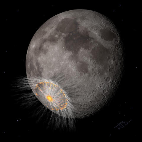 Download Image This image shows an artist’s depiction of what a large lunar impact event might look like well after the end of lunar impact basin formation