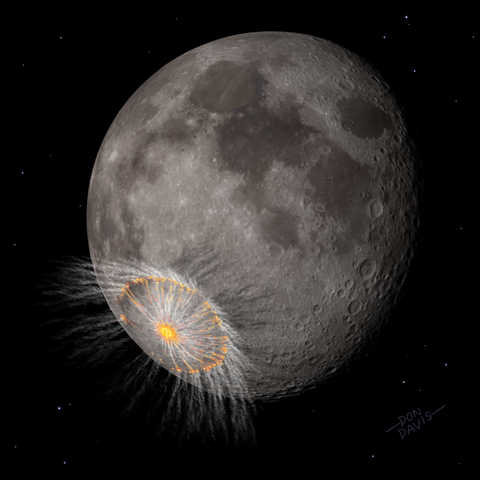 Download Image This image shows an artist’s depiction of what a large lunar impact event might look like well after the end of lunar impact basin formation