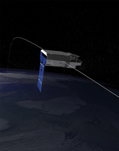 artist rendering of PUNCH's suitcase-sized satellite in polar orbit